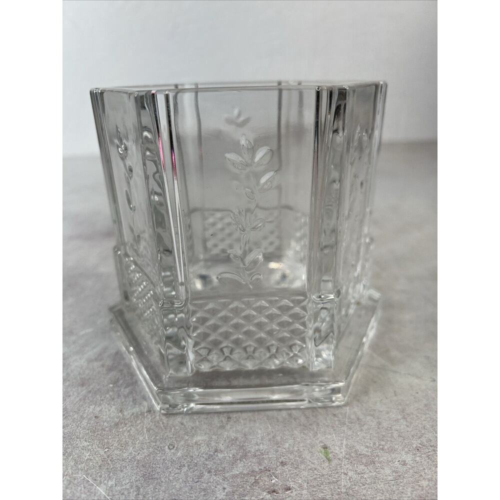 Vintage Glass Octagon Flower Vase 4.75” Clear Glass